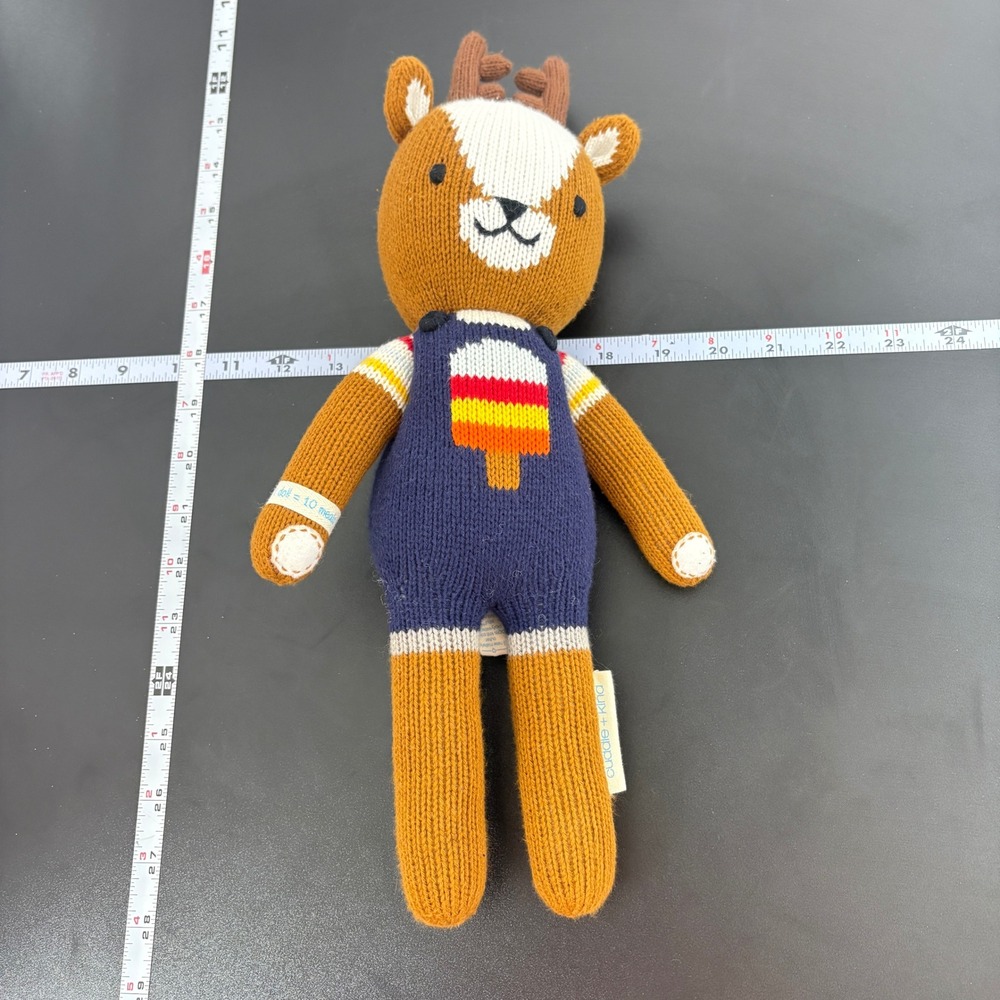 Cuddle + Kind Kids Dash the Deer Knit Plush 15" Brown‎ Popsicle Overalls Doll